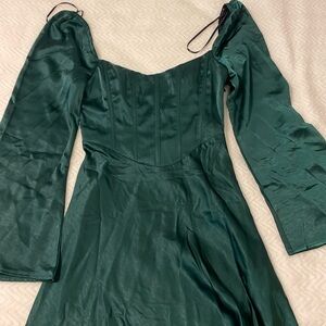 Green satin material mini dress
